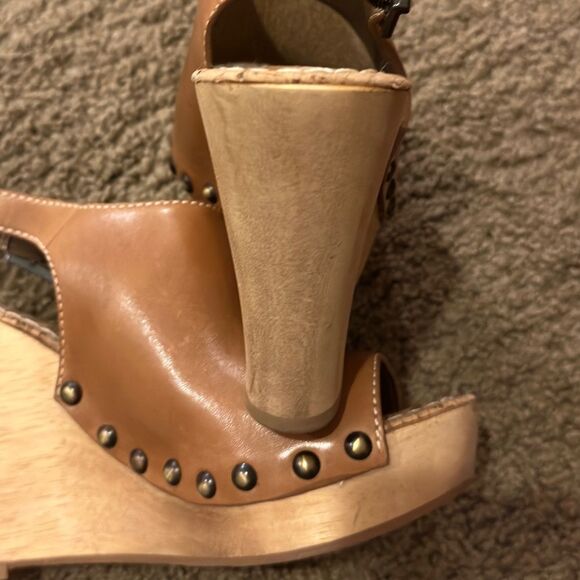 SAM EDELMAN CAMILLA LEATHER UPPER ADJUSTABLE BUCKLE WOODEN WEDGE HEEL SIZE 6 - Picture 4 of 8